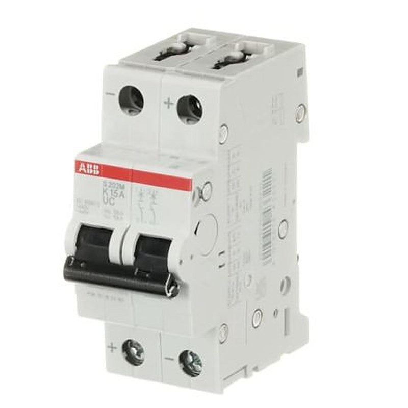 ABB System Pro M Compact S200 M UC Miniature Circuit Breaker, 2-Pole, 15A, Type K, 400V ac AC, 440 V dc DC, 10 kA
