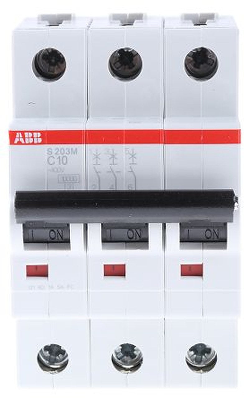 ABB System Pro M Compact S200M Miniature Circuit Breaker, 3-Pole, 10A, Type C, 440V ac AC, 12 V dc DC, 10 kA Breaking