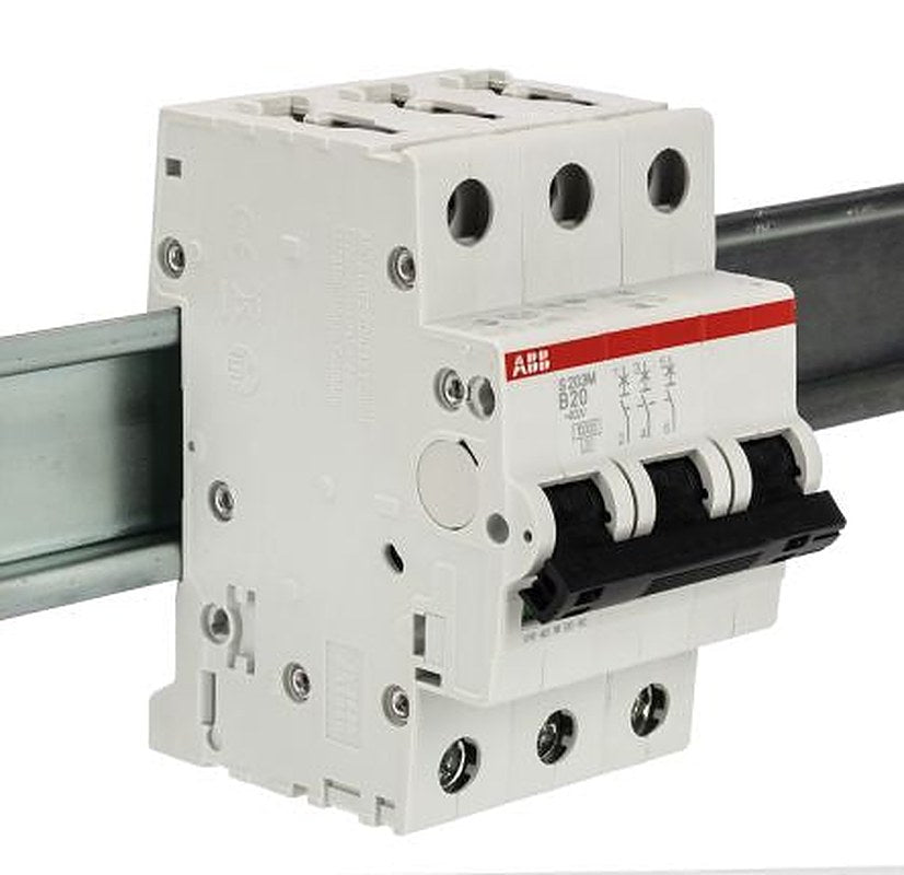ABB System Pro M Compact S200M Miniature Circuit Breaker, 3-Pole, 20A, Type B, 440V ac AC, 12 V dc DC, 10 kA Breaking
