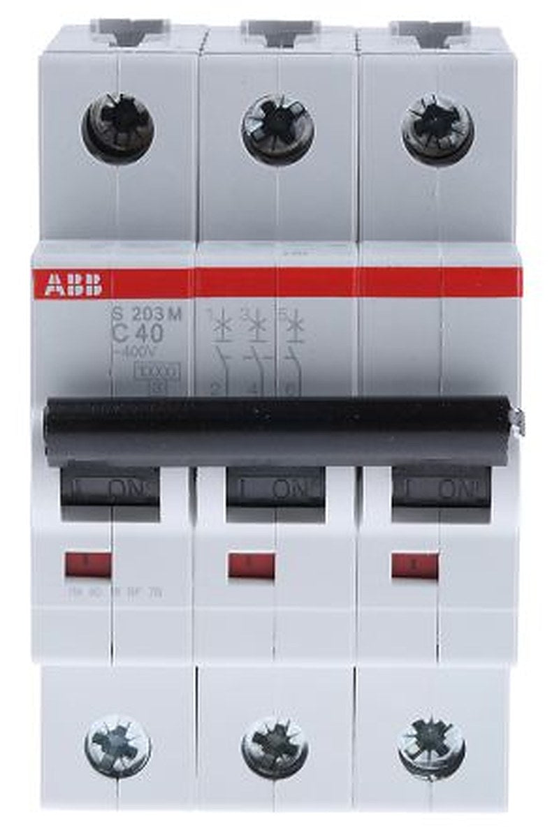 ABB System Pro M Compact S200M Miniature Circuit Breaker, 3-Pole, 40A, Type C, 440V ac AC, 125 V dc DC, 10 kA Breaking