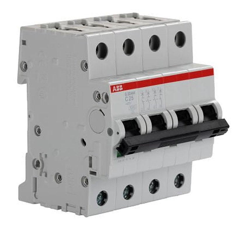 ABB System Pro M Compact S200M Miniature Circuit Breaker, 4-Pole, 25A, Type C, 125V ac AC, 440 V dc DC, 15 kA Breaking