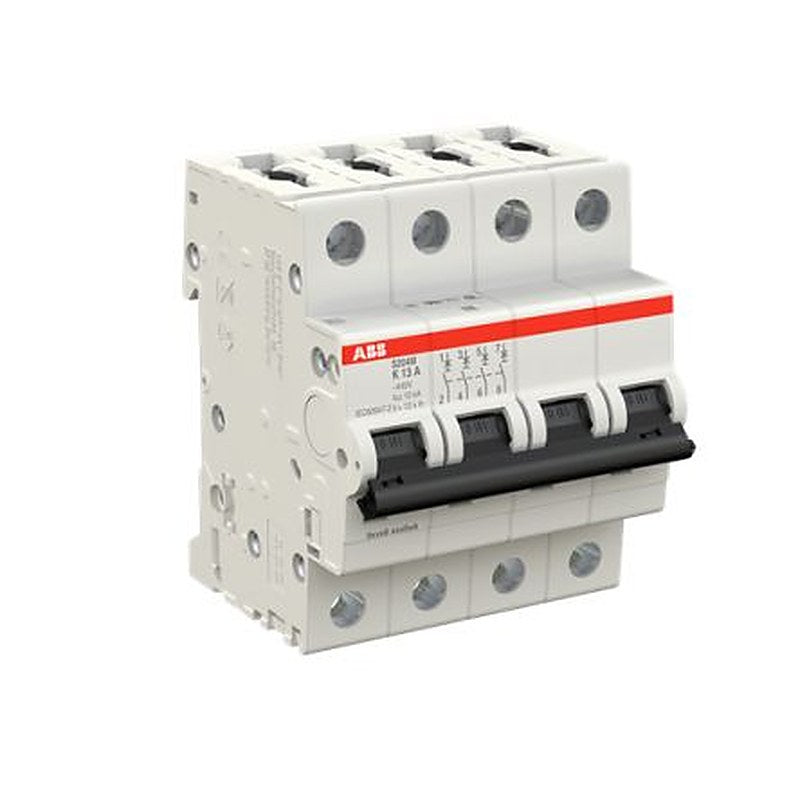 ABB System Pro M Compact S200M Miniature Circuit Breaker, 4-Pole, 13A, Type K, 400V ac AC, 125 V dc DC, 15 kA Breaking