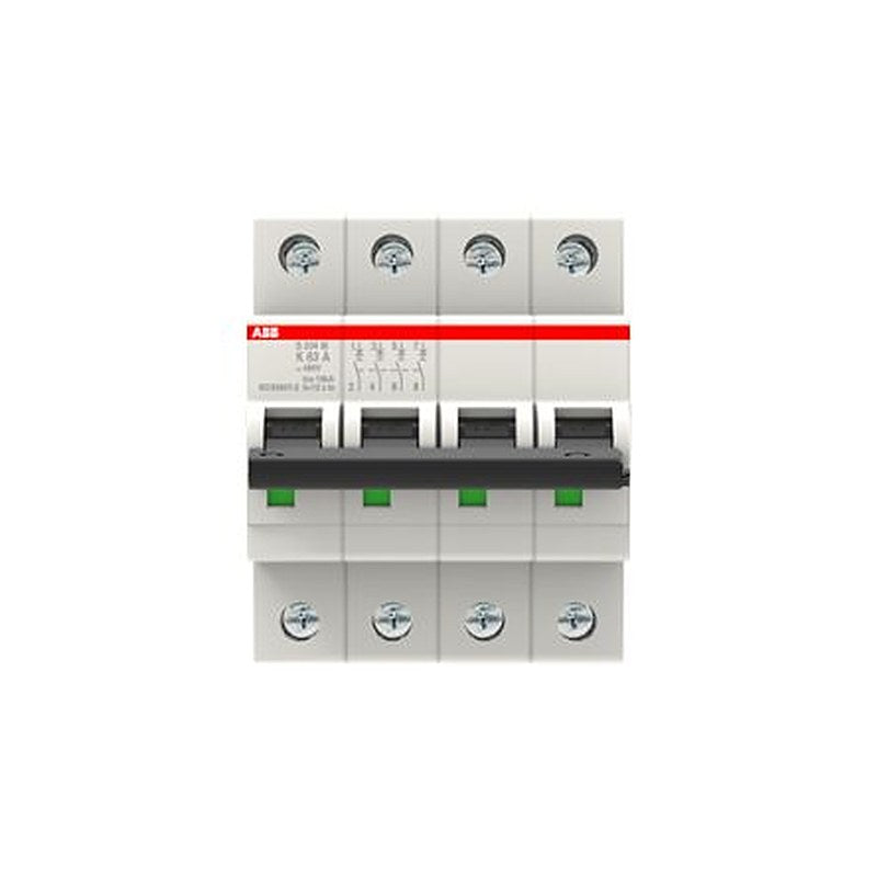 ABB System Pro M Compact S200M Miniature Circuit Breaker, 4-Pole, 63A, Type K, 400V ac AC, 125 V dc DC, 25 kA Breaking
