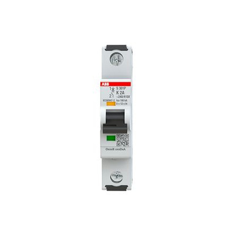 ABB S301 Miniature Circuit Breaker, 1-Pole, 2A, Type K, 415V ac AC, 125 V dc DC, 100 kA Breaking Capacity