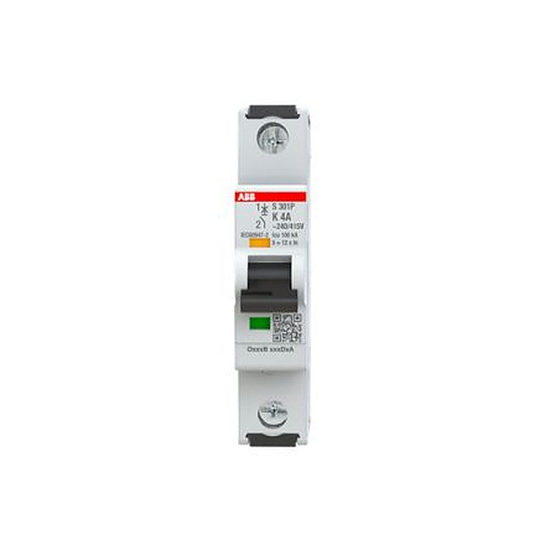 ABB System Pro M Compact S301 Miniature Circuit Breaker, 1-Pole, 4A, Type K, 415V ac AC, 125 V dc DC, 25 kA Breaking