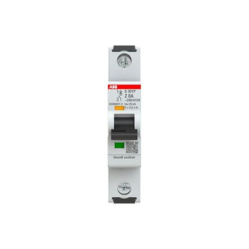 ABB System Pro M Compact S300P Miniature Circuit Breaker, 1-Pole, 8A, Type Z, 240V ac AC, 72 V dc DC, 25 kA Breaking