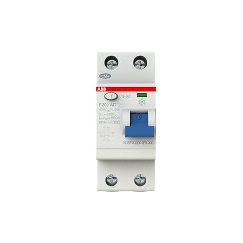 ABB F200 Series Residual Current Circuit Breaker, 100A, 2-Pole, 30 mA, Type AC, 0.03 A 400V ac