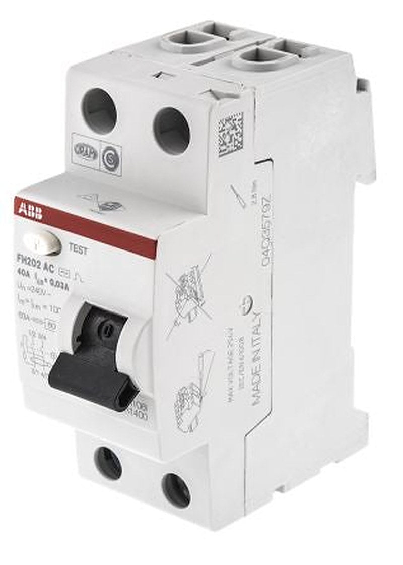 ABB FH200 Series Residual Current Circuit Breaker, 40A, 2-Pole, 30 mA, Type AC, 0.03 A 400V ac