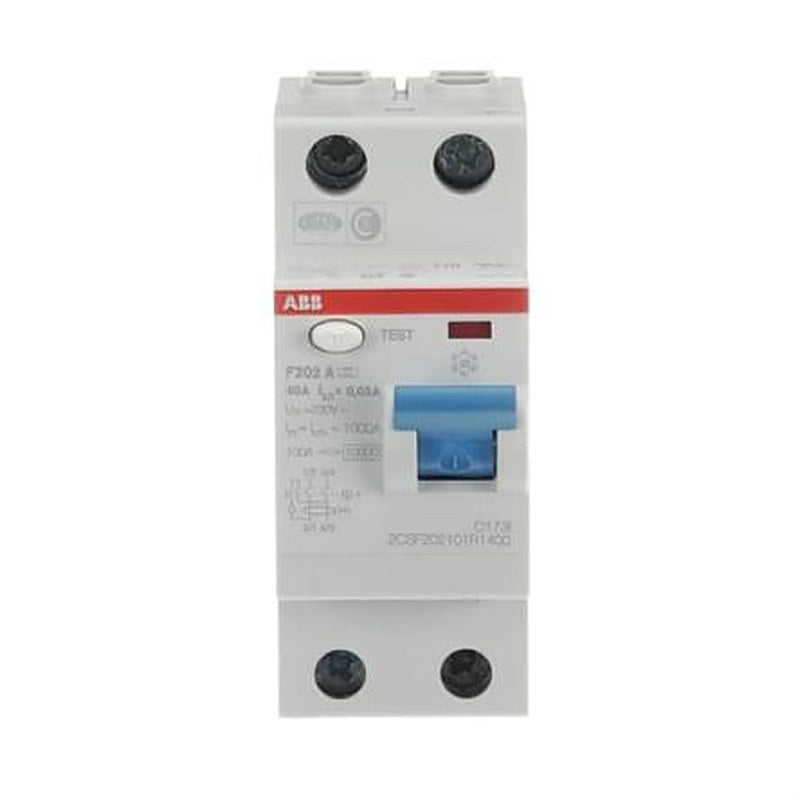 ABB F200 Series Residual Current Circuit Breaker, 40A, 2-Pole, 30 mA, Type A, 1 kA 230V ac