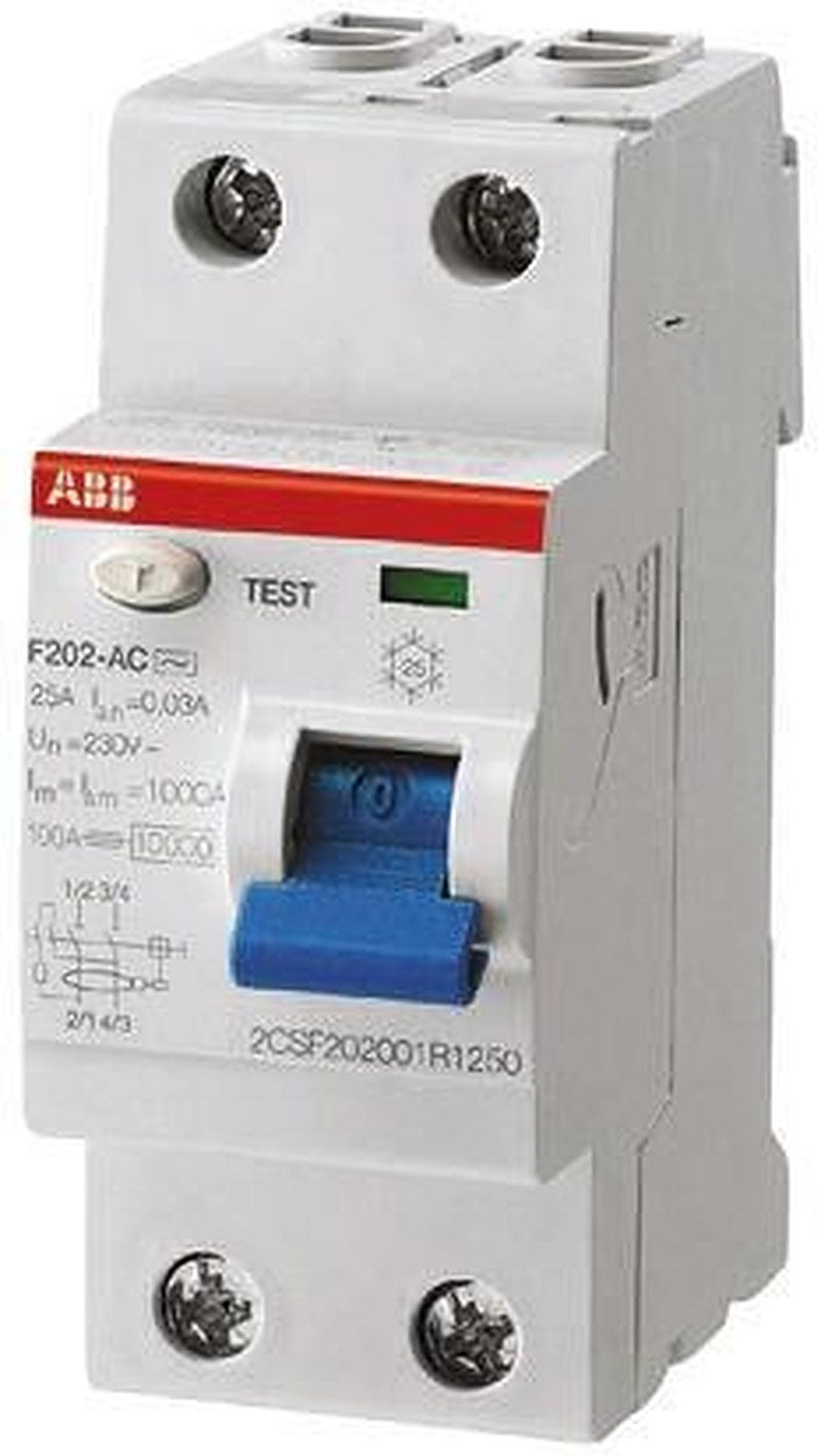 ABB F200 Series Residual Current Circuit Breaker, 63A, 2-Pole, 300 mA, Type A, 0.3 A 400V ac