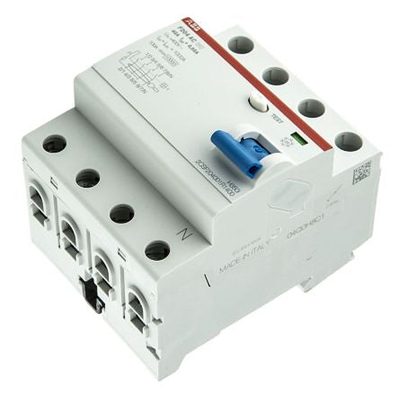 ABB F200 Series Residual Current Circuit Breaker, 40A, 4-Pole, 30 mA, Type AC, 0.03 A 400V ac
