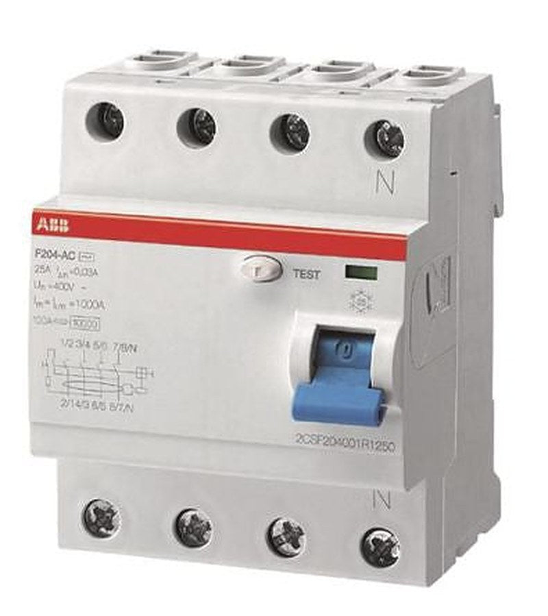 ABB F200 Series Residual Current Circuit Breaker, 100A, 4-Pole, Type A, 1 kA 480V ac