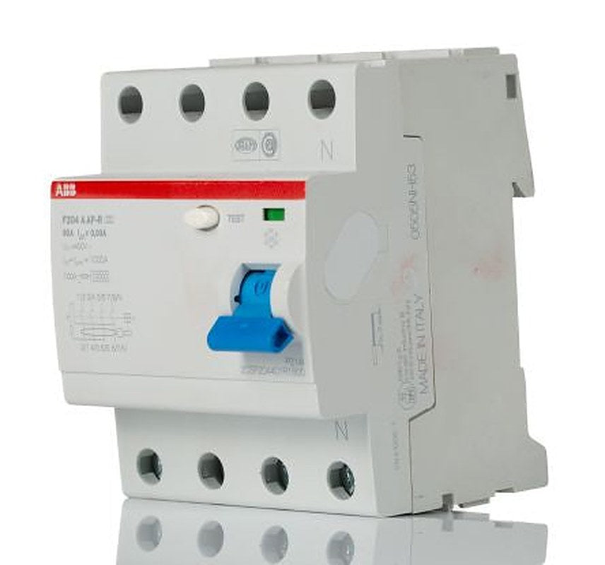 ABB F200 Series Residual Current Circuit Breaker, 80A, 4-Pole, 30 mA, Type A, 1 kA 480V ac