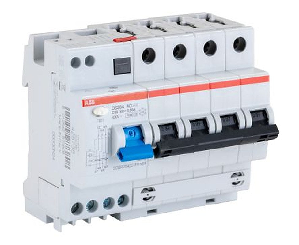 ABB Residual Current Circuit Breaker with Overload Protection, 16A Current Rating, 4-Pole, 30 mA Trip Sensitivity, Type