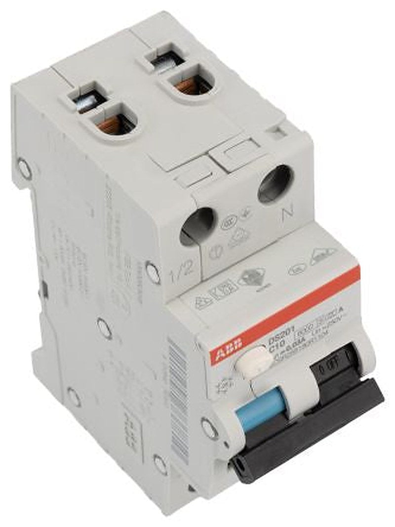 ABB Residual Current Circuit Breaker with Overload Protection, 10A Current Rating, 2-Pole, 30 mA Trip Sensitivity, Type