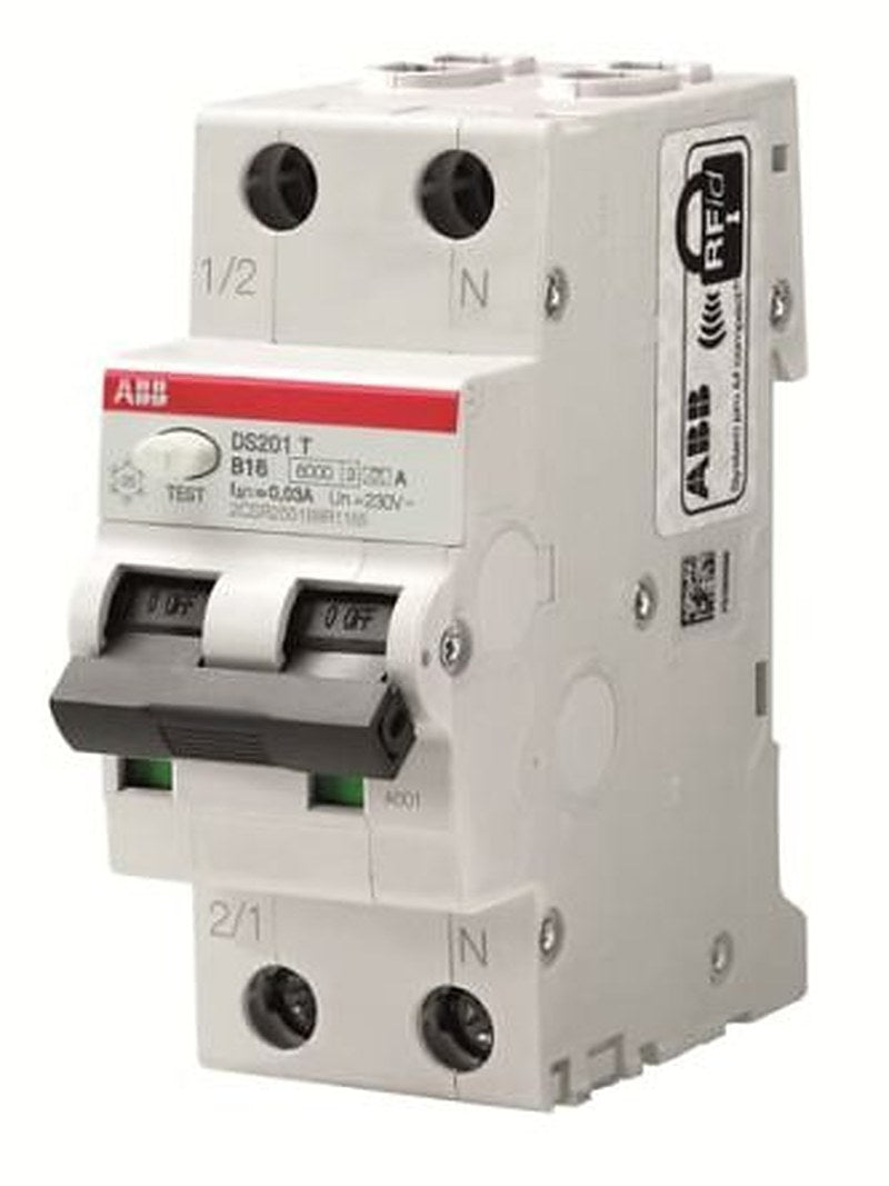 ABB Residual Current Circuit Breaker with Overload Protection, 16A Current Rating, 2-Pole, 30 mA Trip Sensitivity, Type