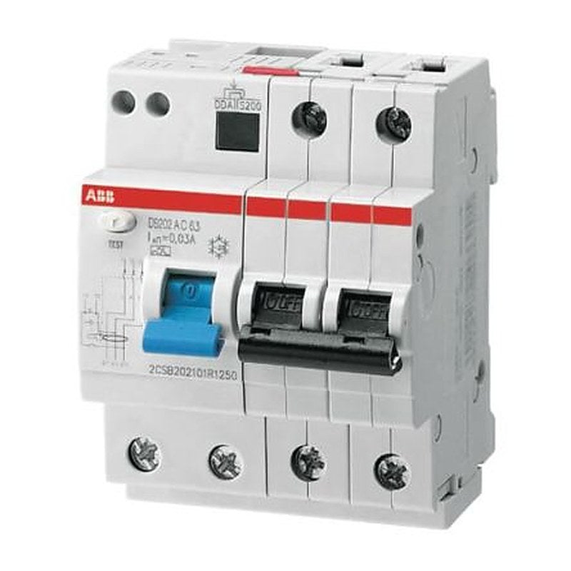 ABB Residual Current Circuit Breaker with Overload Protection, 25A Current Rating, 2-Pole, 30 mA Trip Sensitivity, Type