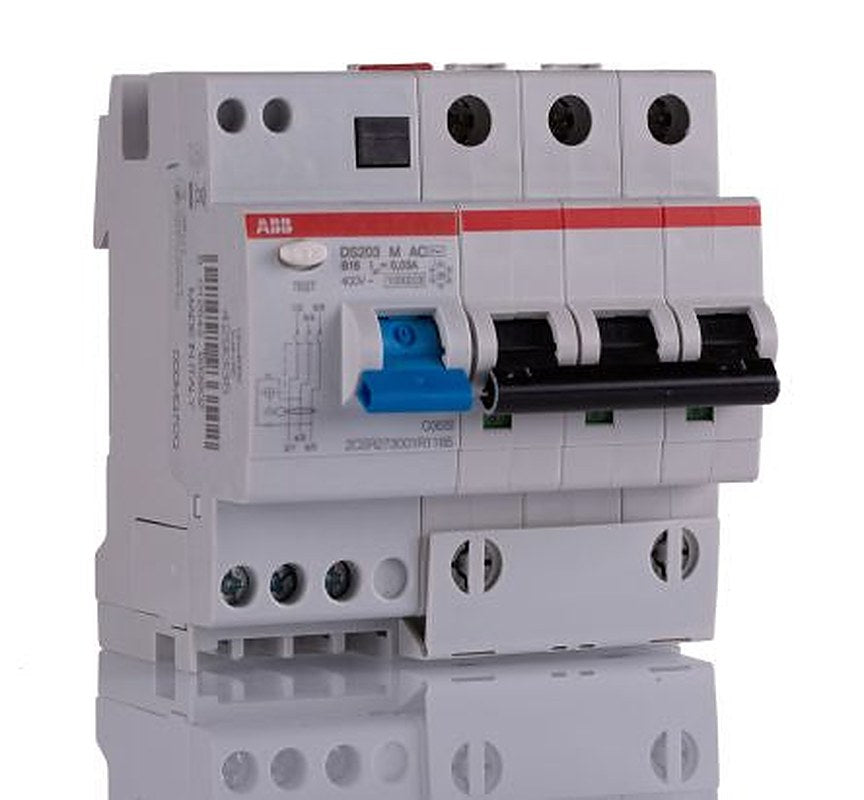 ABB Residual Current Circuit Breaker with Overload Protection, 16A Current Rating, 3-Pole, 30 mA Trip Sensitivity, Type