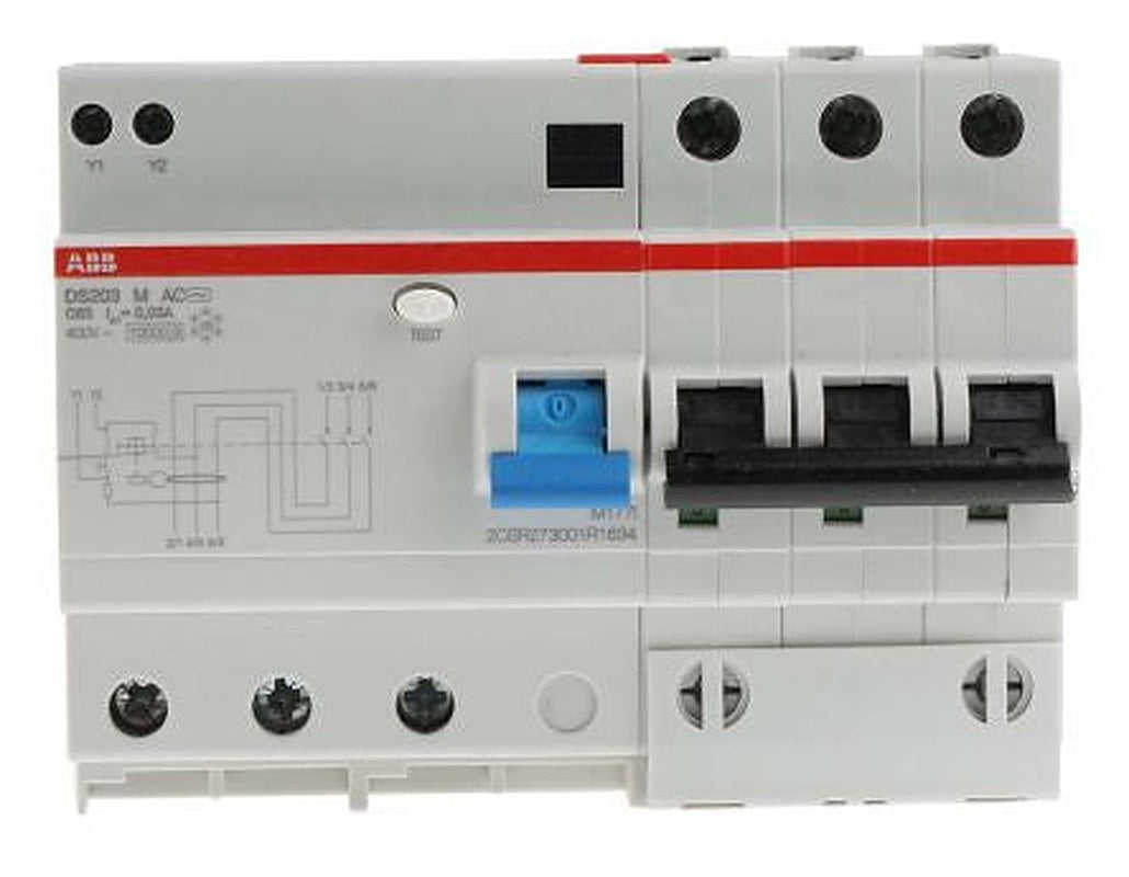 ABB Residual Current Circuit Breaker with Overload Protection, 63A Current Rating, 3-Pole, 30 mA Trip Sensitivity, Type