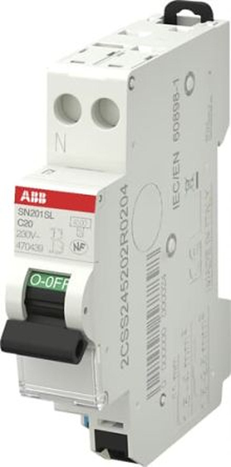 ABB SN201S SN201 Miniature Circuit Breaker, 1-Pole, 20A, Type C, 230V ac AC, 4.5 kA Breaking Capacity