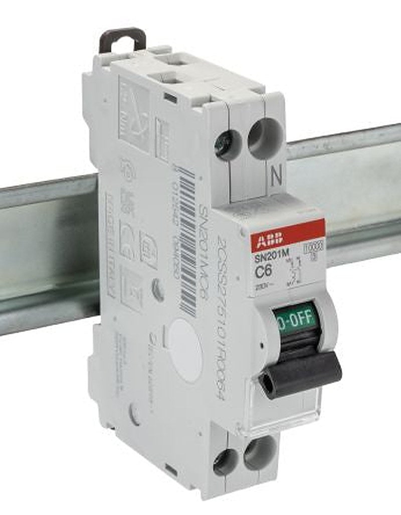 ABB SN201 Miniature Circuit Breaker, 1-Pole, 6A, Type C, 230V ac AC, 10 kA Breaking Capacity