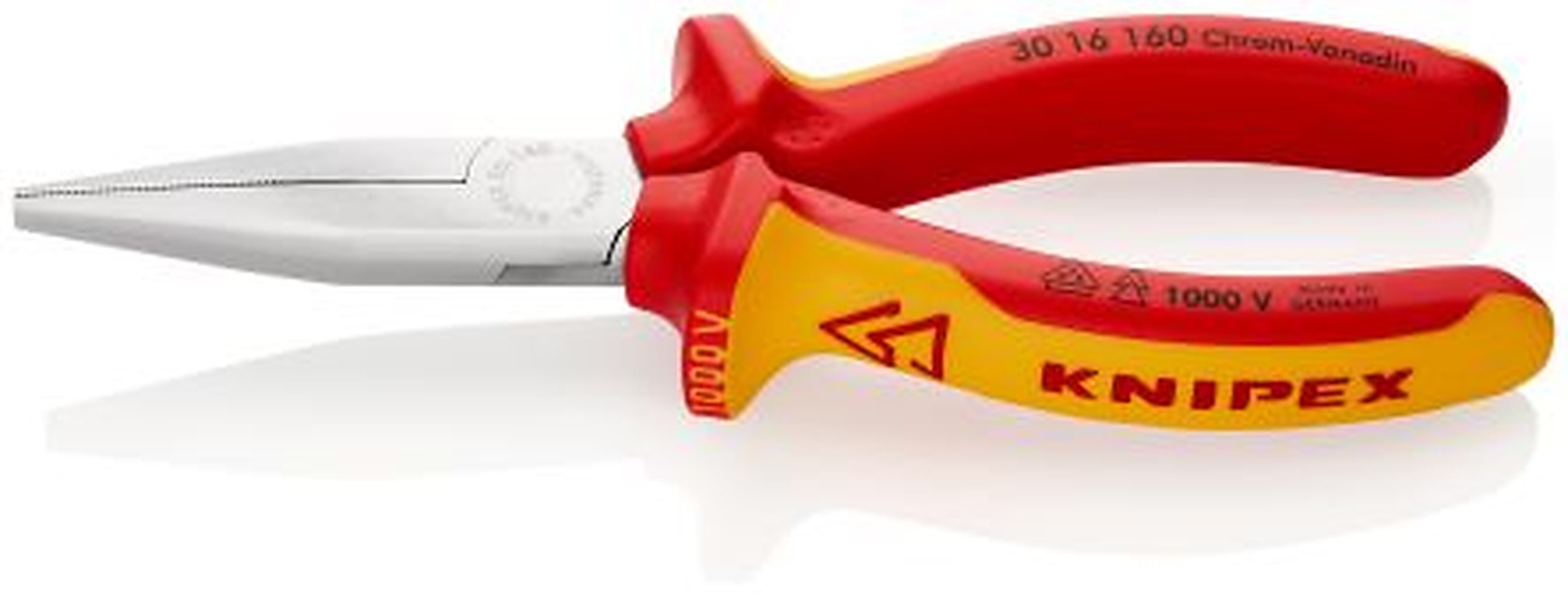 Knipex 1-Piece Flat Nose Plier, 160 mm Overall VDE/1000V Approved, 47mm Jaw