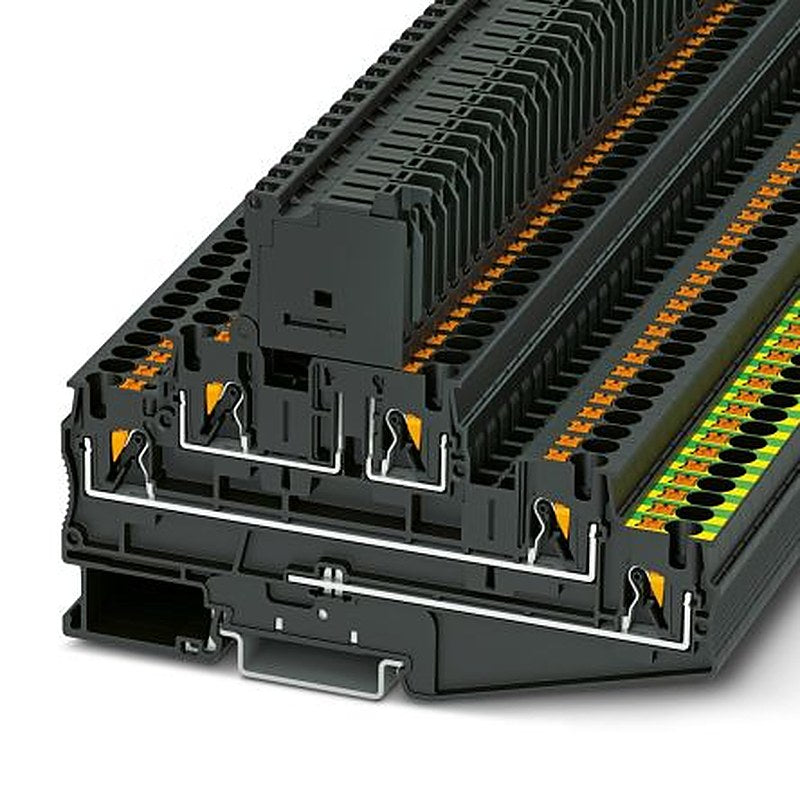 Phoenix Contact 3002603 PT 4 Series Fuse Modular Terminal Block Black, 6mm², 3-Level Fused, Push-in, IECEx/ATEX