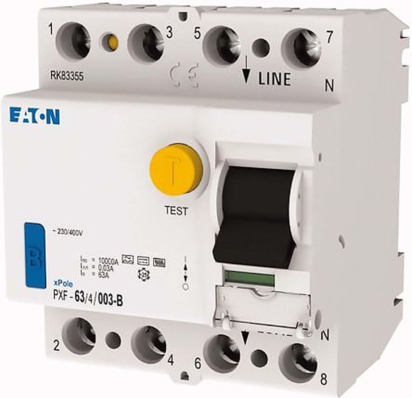 Eaton PXF Series Residual Current Circuit Breaker, 63A, 4-Pole, 30 mA, Type B, 10 kA 400V ac