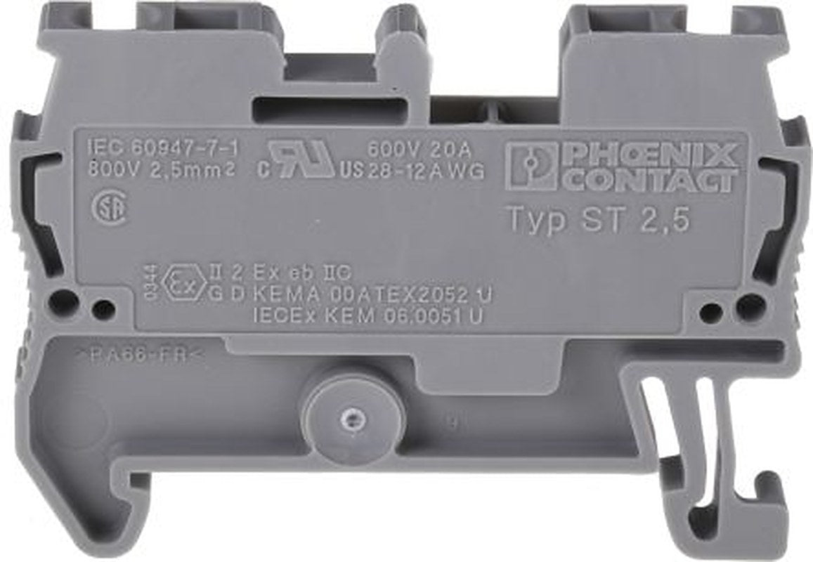 Phoenix Contact 3031212 ST2.5 Series Feed Through Terminal Block Grey, 0.2mm², 6 mm², 1-Level, Spring Cage