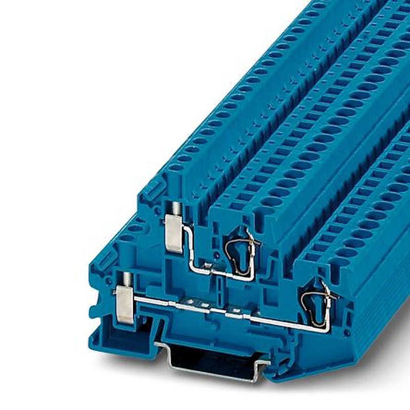 Phoenix Contact 3033168 STTBU 4 Series Feed Through Terminal Block Blue, 0.08mm², 6 mm², 2-Level, Spring Cage