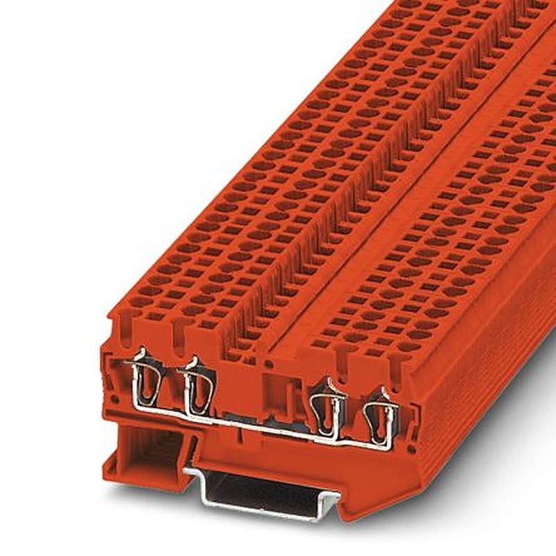 Phoenix Contact 3037410 ST 2.5-QUATTRO RD Series DIN Rail Terminal Block Red, 0.08mm², 4 mm², 1-Level, Spring Cage,