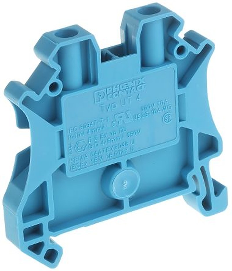 Phoenix Contact 3044115 UT 4 BU Series Feed Through Terminal Block Blue, 0.14mm², 4 mm², 1-Level, Screw, ATEX