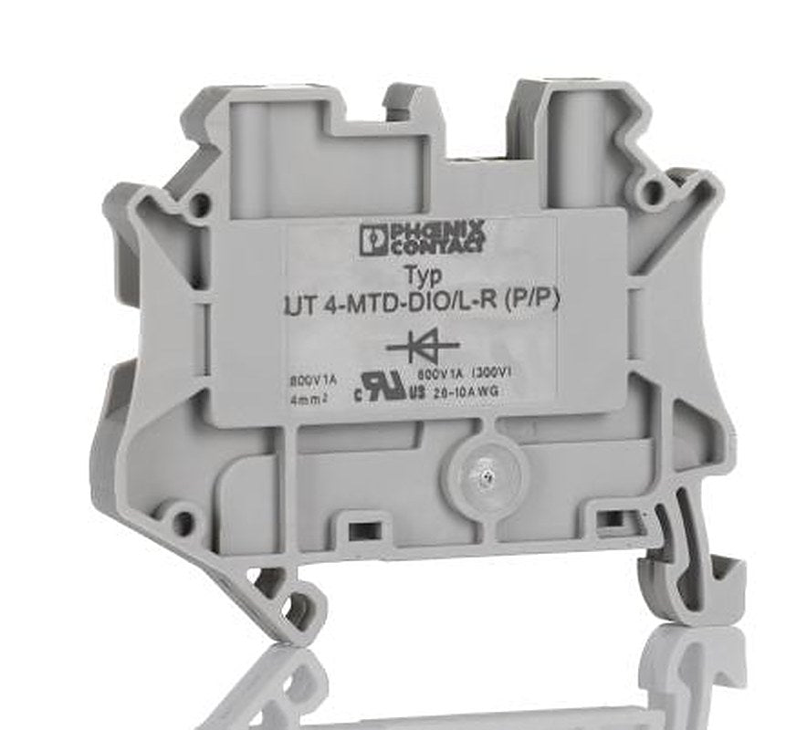 Phoenix Contact 3046210 UT 4-DIO/L-R Series Component Terminal Block Grey, 4mm², 1-Level, Screw