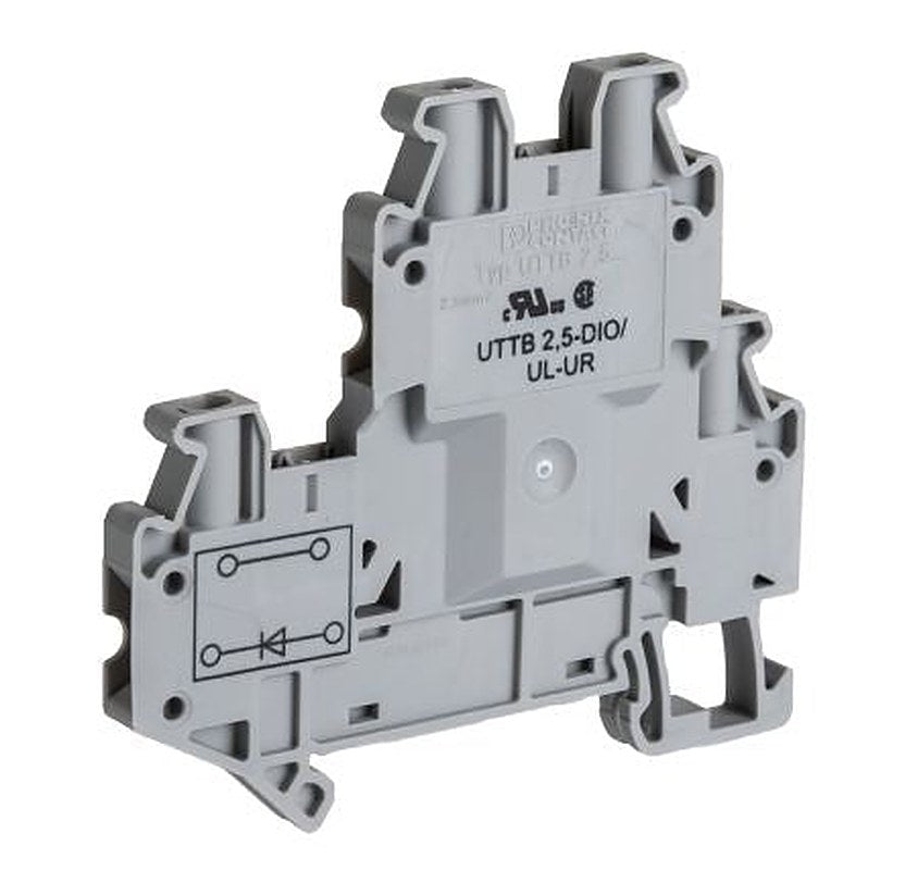 Phoenix Contact 3046728 UTTB 2.5-DIO/UL-UR Series Component Terminal Block Grey, 0.14mm², 4 mm², 2-Level, Screw