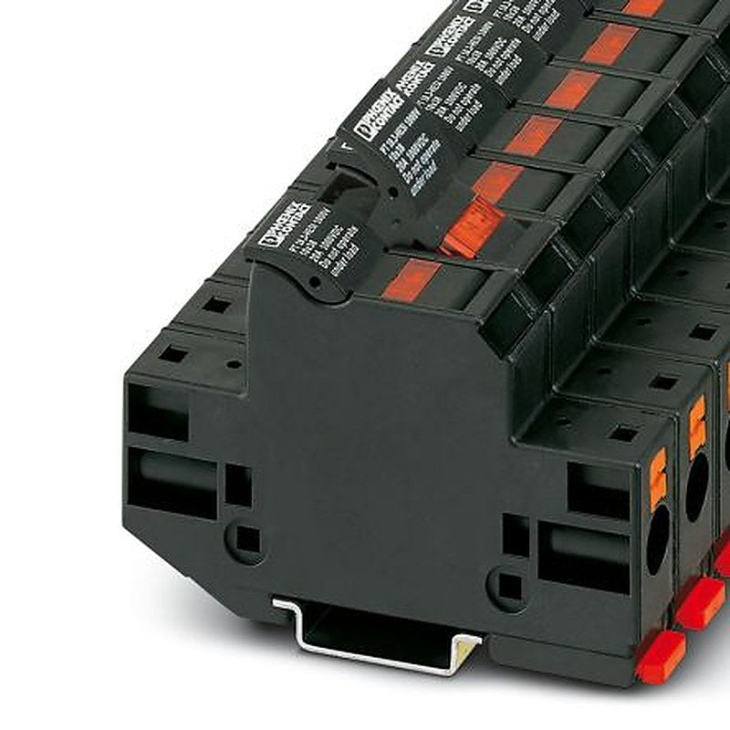 Phoenix Contact 3062143 PT 10 Series Fuse Terminal Block Black, 10mm², 1-Level Fused, Push-in