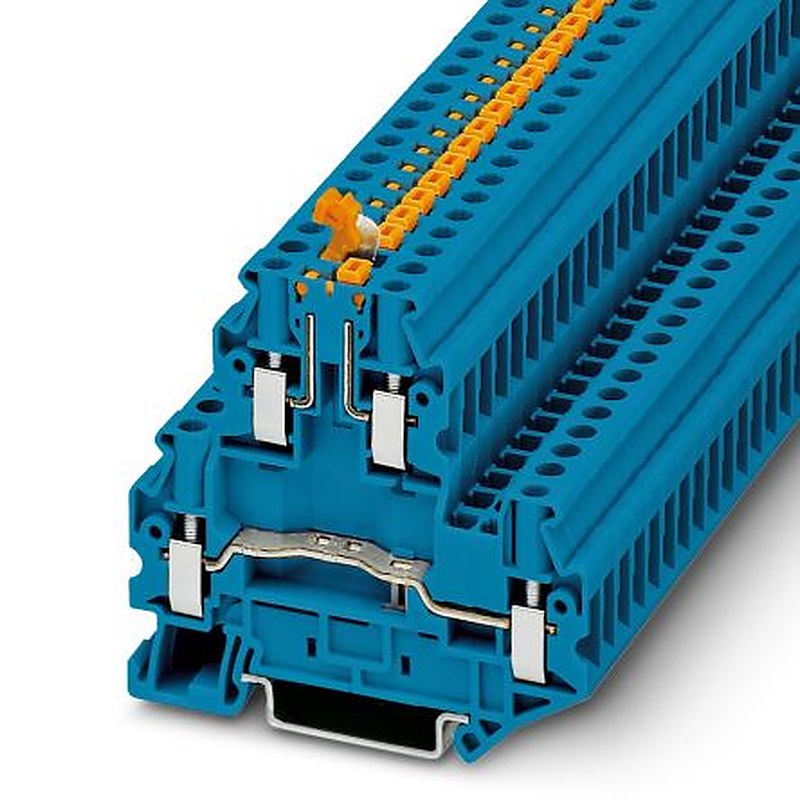 Phoenix Contact 3076015 UTTB4-MT P/P BU Series Knife Disconnect Terminal Block Blue, 4mm², 2-Level, Screw