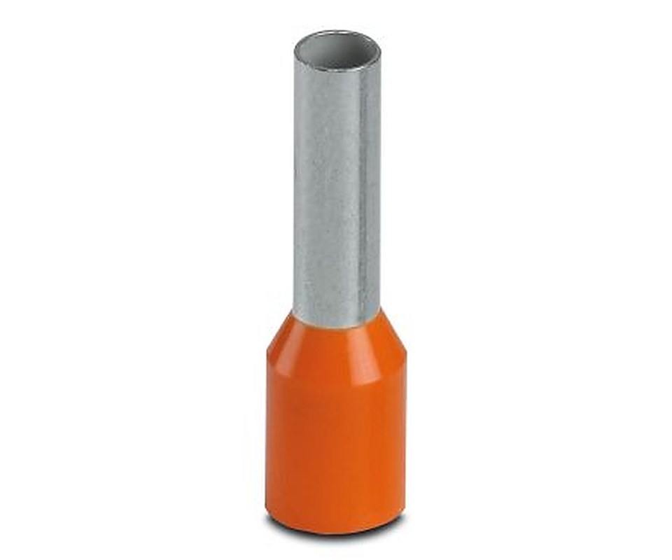 Phoenix Contact, AI4 -10 OG Insulated Crimp Bootlace Ferrule, 10 mm Pin Length, 2.9 mm Pin Diameter, Orange to 12 AWG