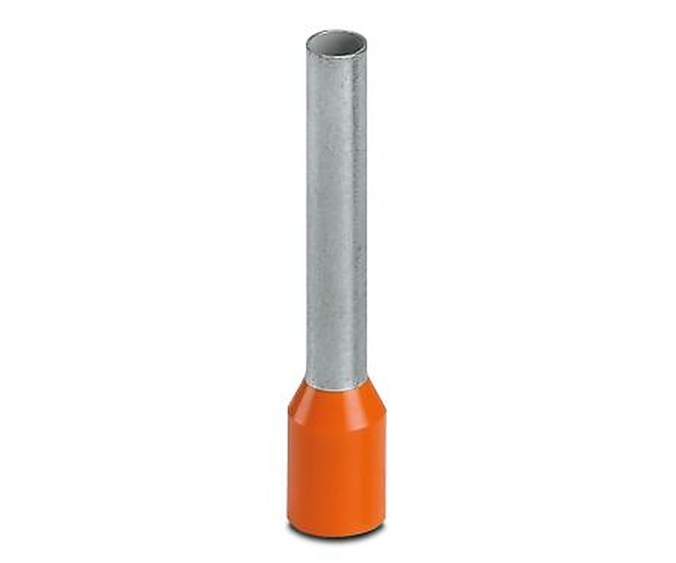 Phoenix Contact, AI4 -18 OG Insulated Crimp Bootlace Ferrule, 18 mm Pin Length, 2.9 mm Pin Diameter, Orange to 12 AWG