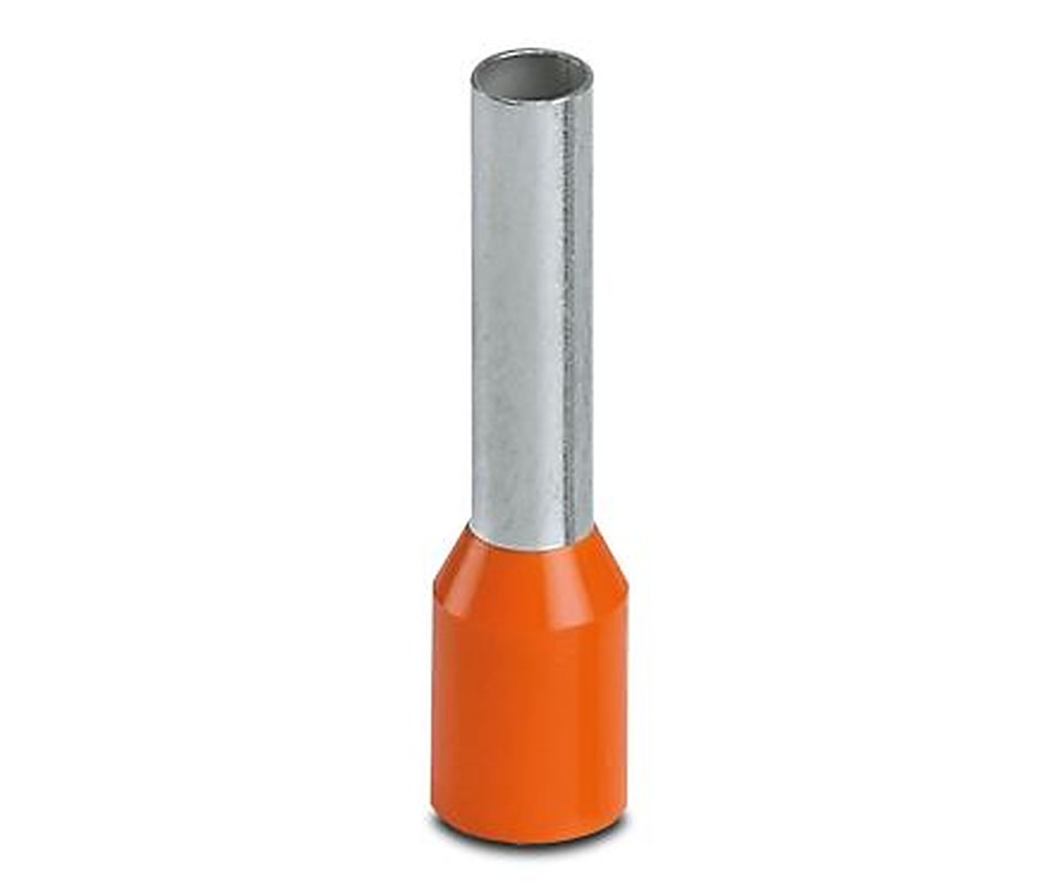 Phoenix Contact, AI4 -12 OG Insulated Crimp Bootlace Ferrule, 12 mm Pin Length, 2.9 mm Pin Diameter, Orange to 14 AWG