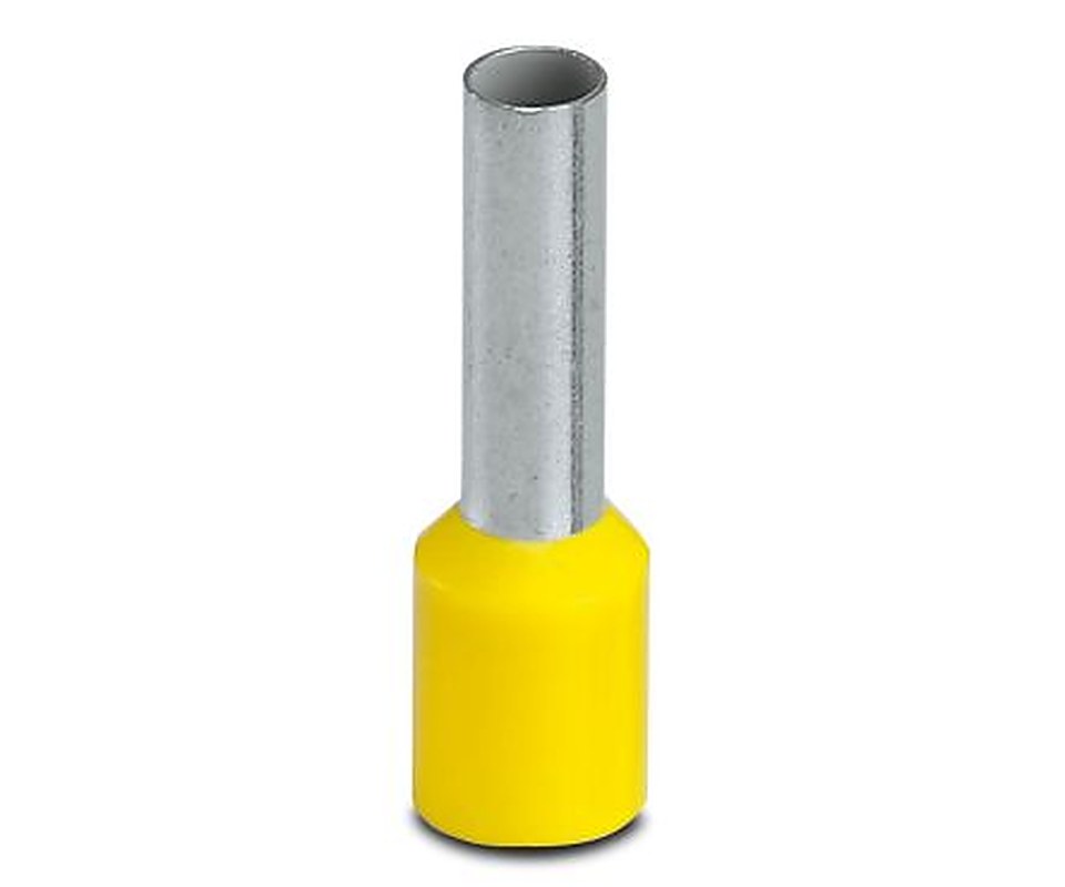 Phoenix Contact Insulated Crimp Bootlace Ferrule, 12 mm Pin Length, 3.5 mm Pin Diameter, Yellow to 10 AWG Wire Size