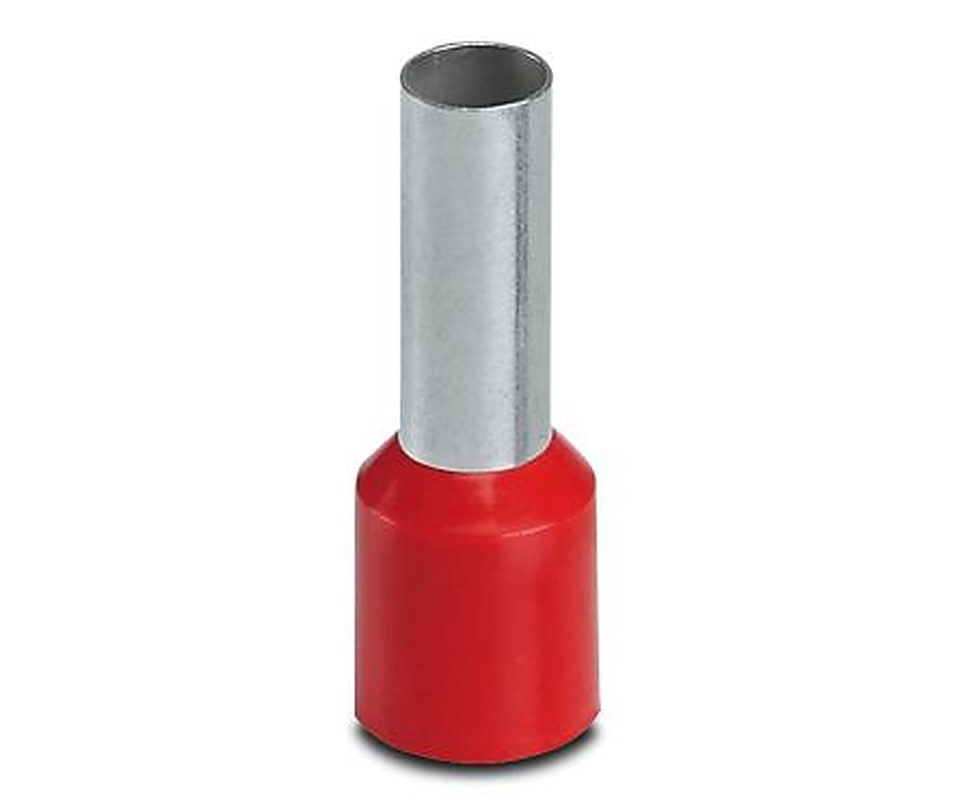 Phoenix Contact Insulated Crimp Bootlace Ferrule, 12 mm Pin Length, 4.6 mm Pin Diameter, Red to 8 AWG Wire Size