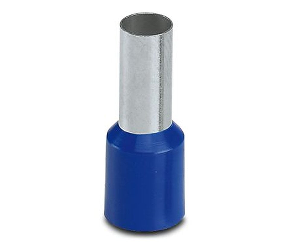 Phoenix Contact, AI 16 -12 BU Insulated Crimp Bootlace Ferrule, 12 mm Pin Length, 6 mm Pin Diameter, Blue to 6 AWG Wire