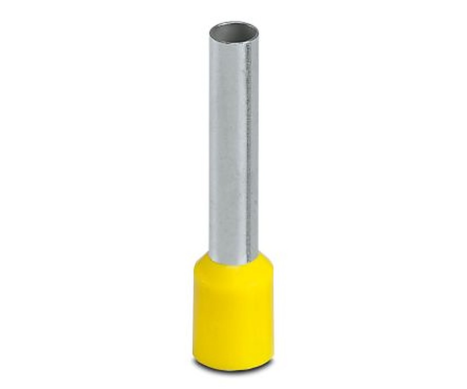 Phoenix Contact, AI6 -18 YE Insulated Crimp Bootlace Ferrule, 18 mm Pin Length, 3.6 mm Pin Diameter, Yellow to 10 AWG