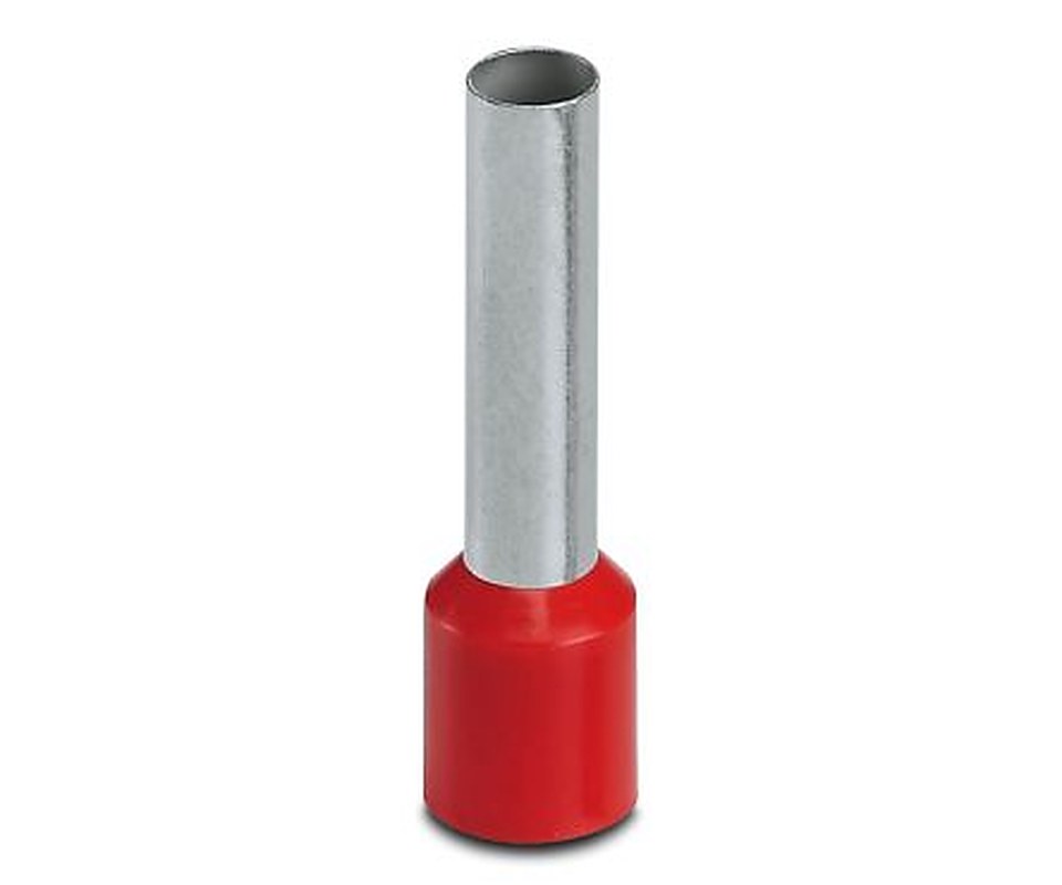 Phoenix Contact, AI 10 -18 RD Insulated Crimp Bootlace Ferrule, 18 mm Pin Length, 4.6 mm Pin Diameter, Red to 8 AWG Wire