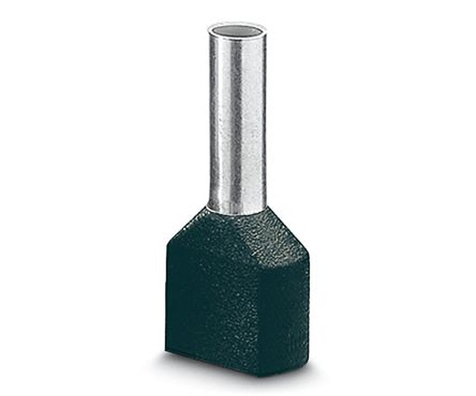 Phoenix Contact, AI-TWIN2X 1.5 - 8 BK Insulated Bootlace Ferrule Kit, 8 mm Pin Length, 2.3 mm Pin Diameter, Black to 16