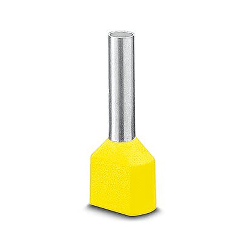 Phoenix Contact, AI-TWIN 2X 6 -14 YE Insulated Ferrule, 14 mm Pin Length, 4.9 mm Pin Diameter, Yellow to 10 AWG Wire