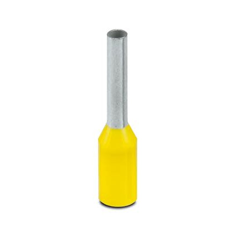 Phoenix Contact, AI1 -8 YE Insulated Ferrule, 8 mm Pin Length, 1.5 mm Pin Diameter, Yellow to 18 AWG Wire Size