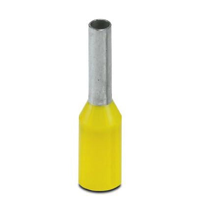 Phoenix Contact Insulated Crimp Bootlace Ferrule, 6 mm Pin Length, 1.5 mm Pin Diameter, Yellow to 18 AWG Wire Size