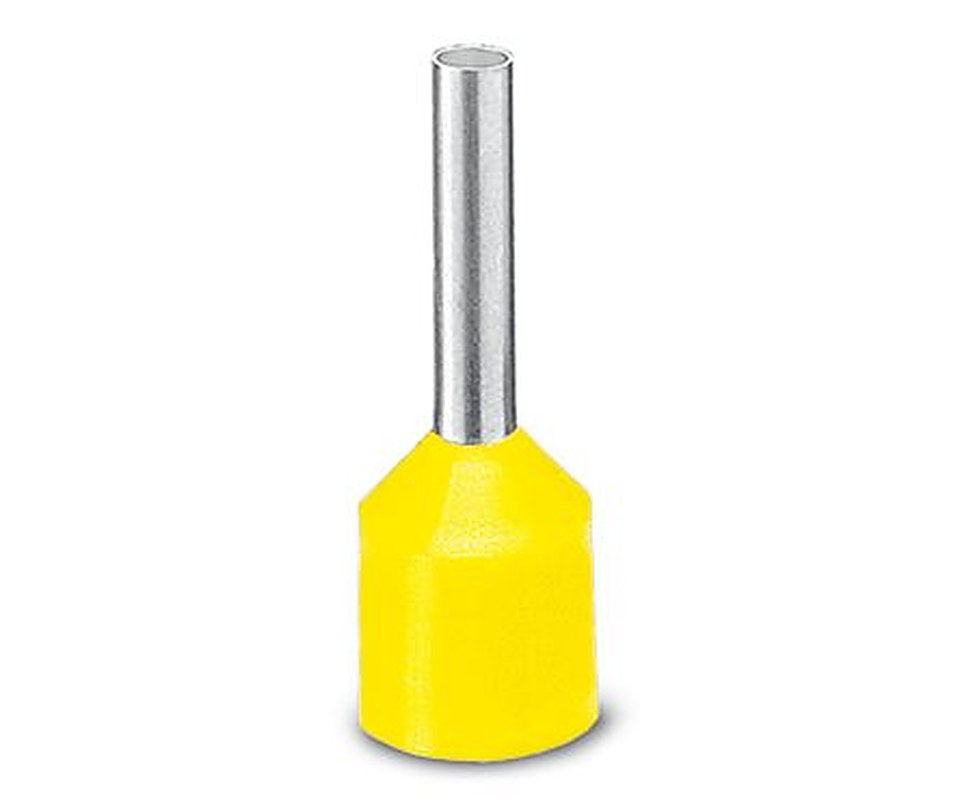 Phoenix Contact, AI-XL 6 -12 YE 3201945 Insulated Ferrule, 23 mm Pin Length, 3.6 mm Pin Diameter, Yellow to 10 AWG Wire
