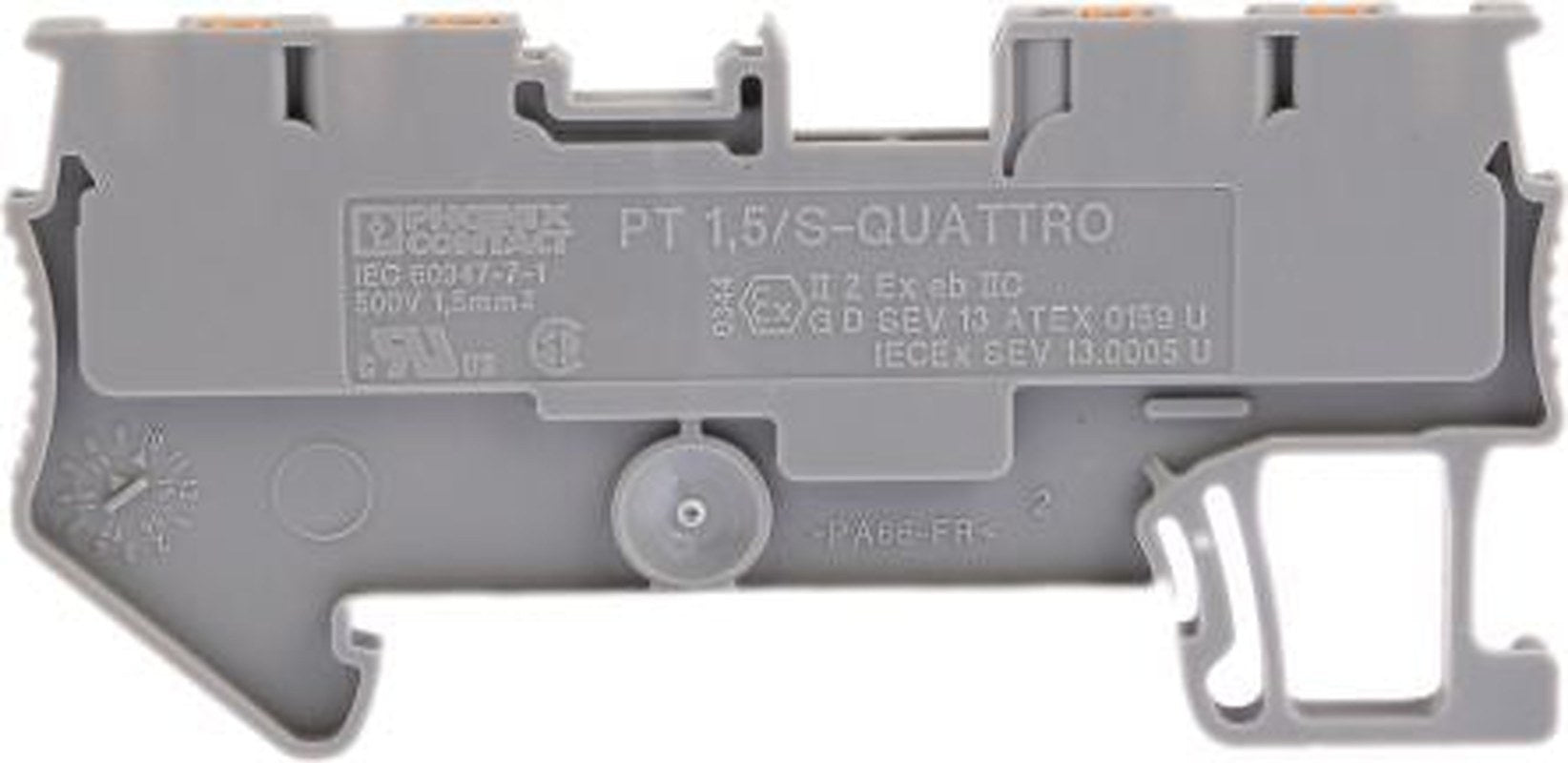 Phoenix Contact 3208197 PT 1.5/S-QUATTRO Series Feed Through Terminal Block Grey, 0.14mm², 1.5 mm², 1-Level, Push-in,